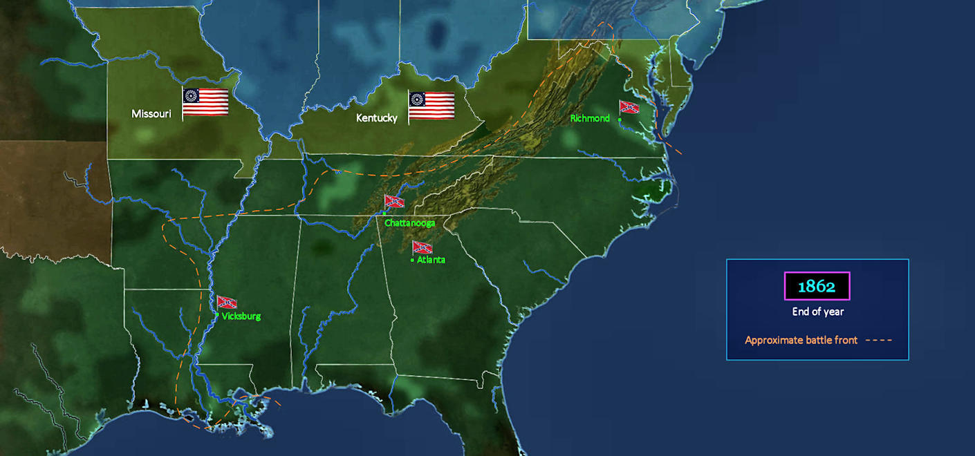 Battle line, end of 1862 map 